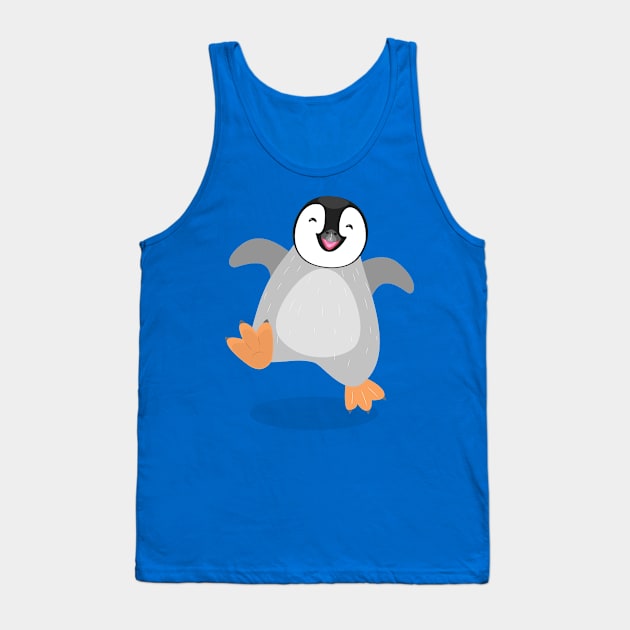 Cute happy emperor penguin chick dancing cartoon Tank Top by FrogFactory